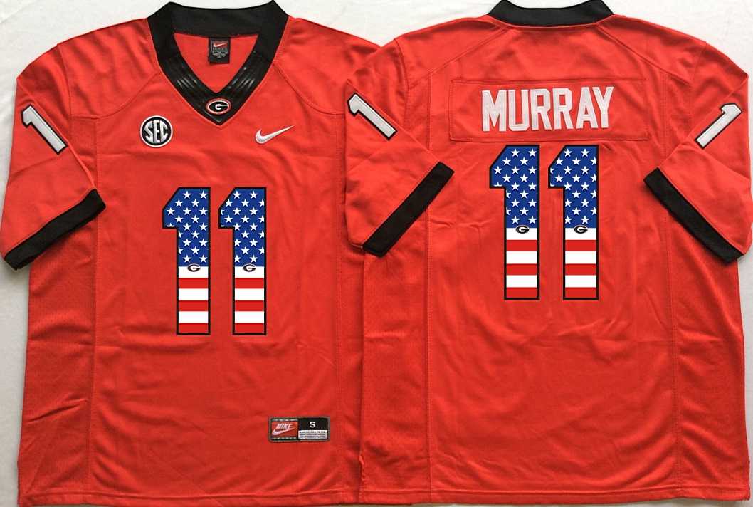 Georgia Bulldogs #11 Aaron Murray Red USA Flag College Stitched Jersey